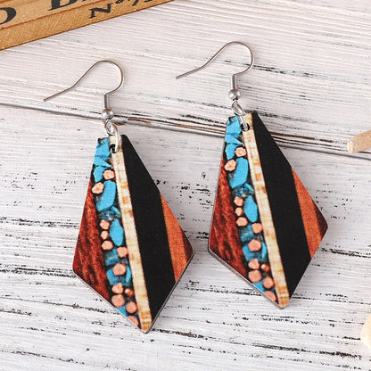 1 Pair Retro Classic Style Geometric Wood Drop Earrings