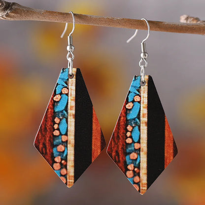 1 Pair Retro Classic Style Geometric Wood Drop Earrings