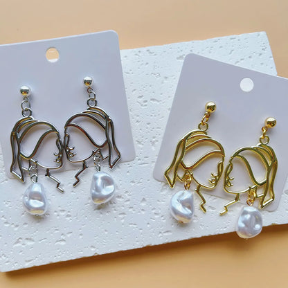 1 Pair Retro Classic Style Human Hollow Out Artificial Pearl Alloy Drop Earrings