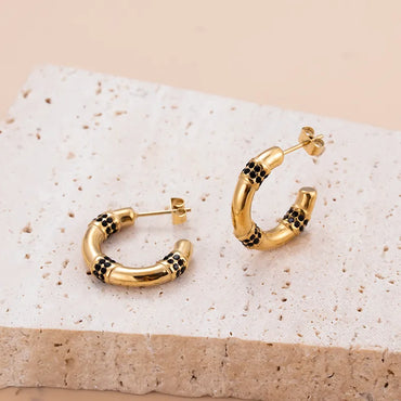 1 Pair Retro Classic Style Palm Eye Snake Plating Inlay 304 Stainless Steel Zircon Ear Studs