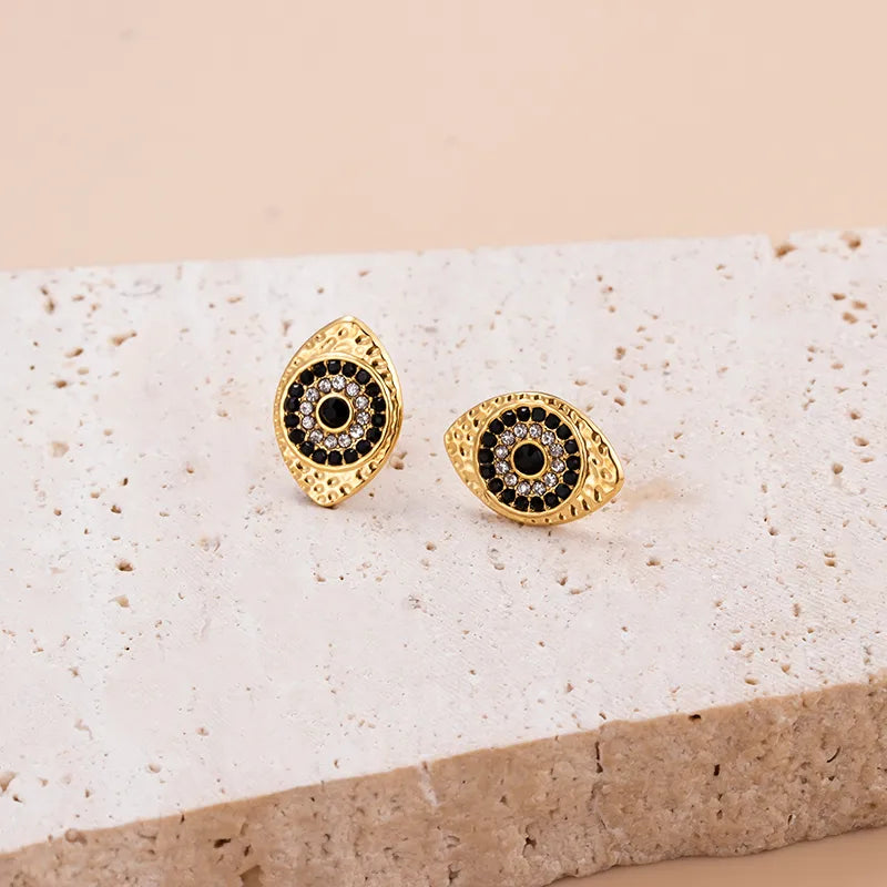 1 Pair Retro Classic Style Palm Eye Snake Plating Inlay 304 Stainless Steel Zircon Ear Studs