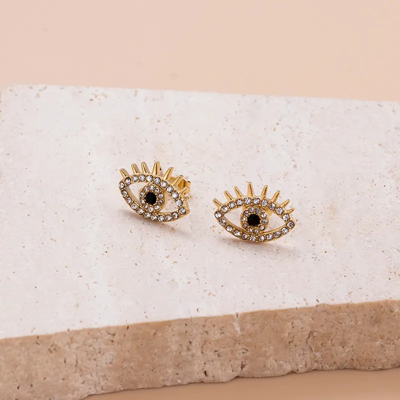 1 Pair Retro Classic Style Palm Eye Snake Plating Inlay 304 Stainless Steel Zircon Ear Studs