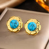 1 Pair Retro Classic Style Round Colorful Plating Inlay 304 Stainless Steel Turquoise Agate Turquoise Agate Pearl 18K Gold Plated Ear Studs