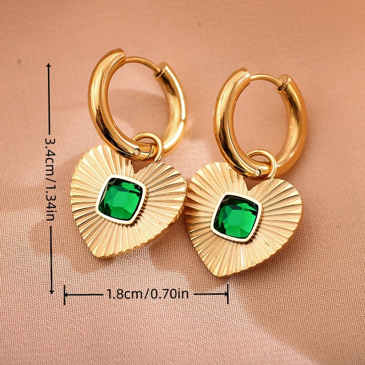 1 Pair Retro Classic Style Sector Heart Shape Plating Inlay Stainless Steel Zircon Drop Earrings