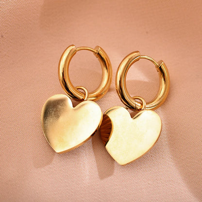 1 Pair Retro Classic Style Sector Heart Shape Plating Inlay Stainless Steel Zircon Drop Earrings