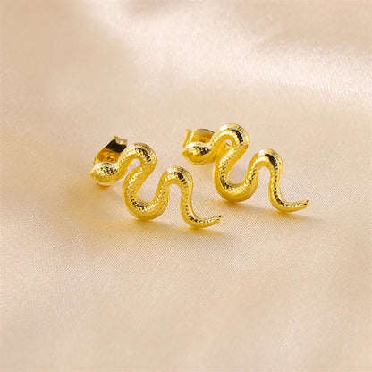 1 Pair Retro Classic Style Snake Stainless Steel Earrings