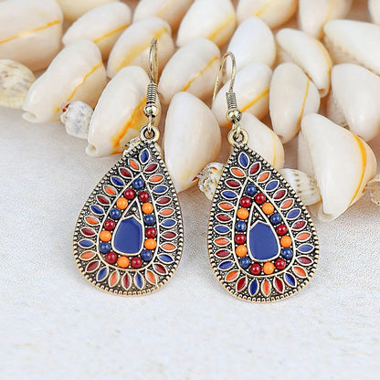 1 Pair Retro Color Block Inlay Alloy Turquoise Drop Earrings