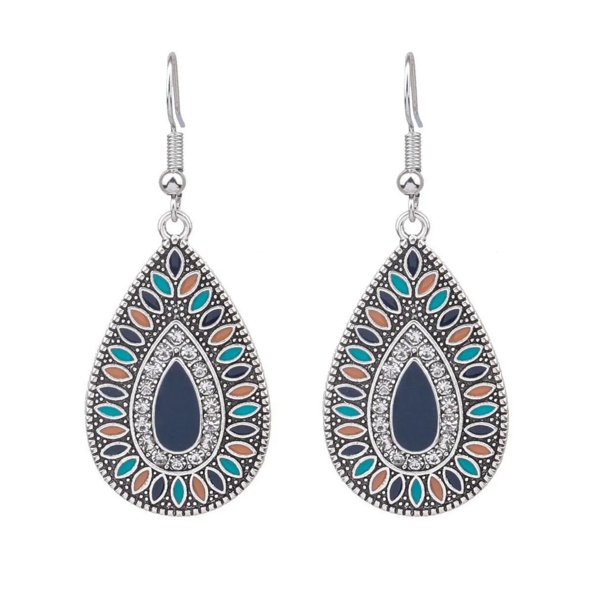 1 Pair Retro Color Block Inlay Alloy Turquoise Drop Earrings