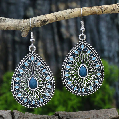 1 Pair Retro Color Block Inlay Alloy Turquoise Drop Earrings