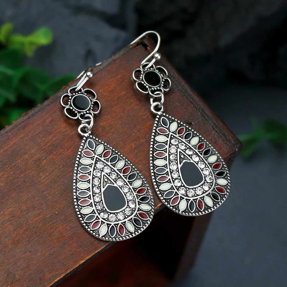 1 Pair Retro Color Block Inlay Alloy Turquoise Drop Earrings