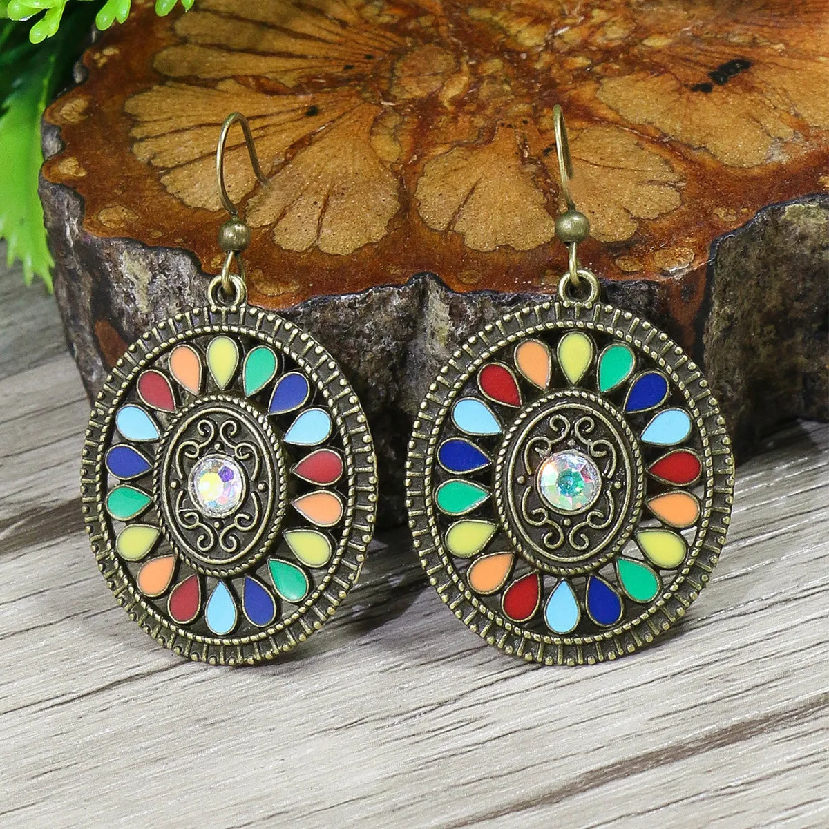 1 Pair Retro Color Block Inlay Alloy Turquoise Drop Earrings