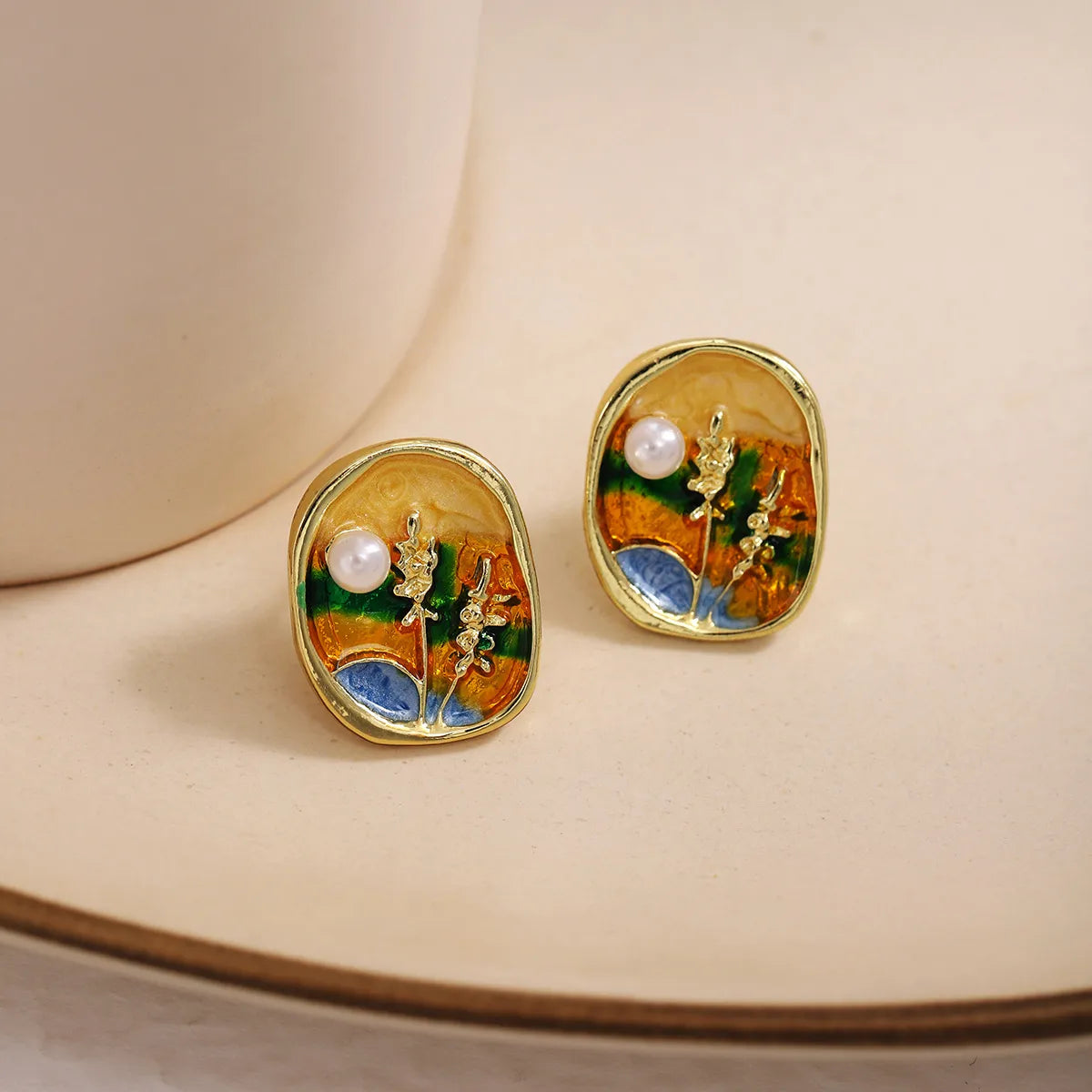 1 Pair Retro Color Block Plating Zinc Alloy Ear Studs