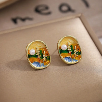 1 Pair Retro Color Block Plating Zinc Alloy Ear Studs