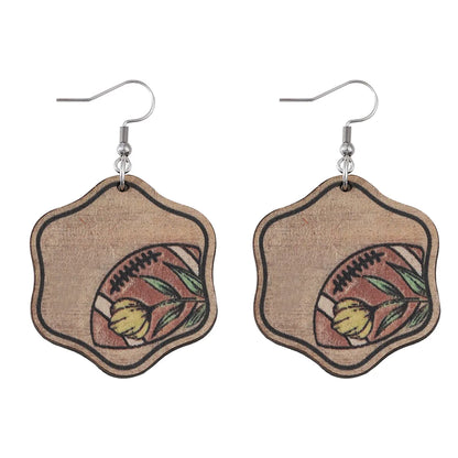 1 Pair Retro Color Block Printing Wood Drop Earrings