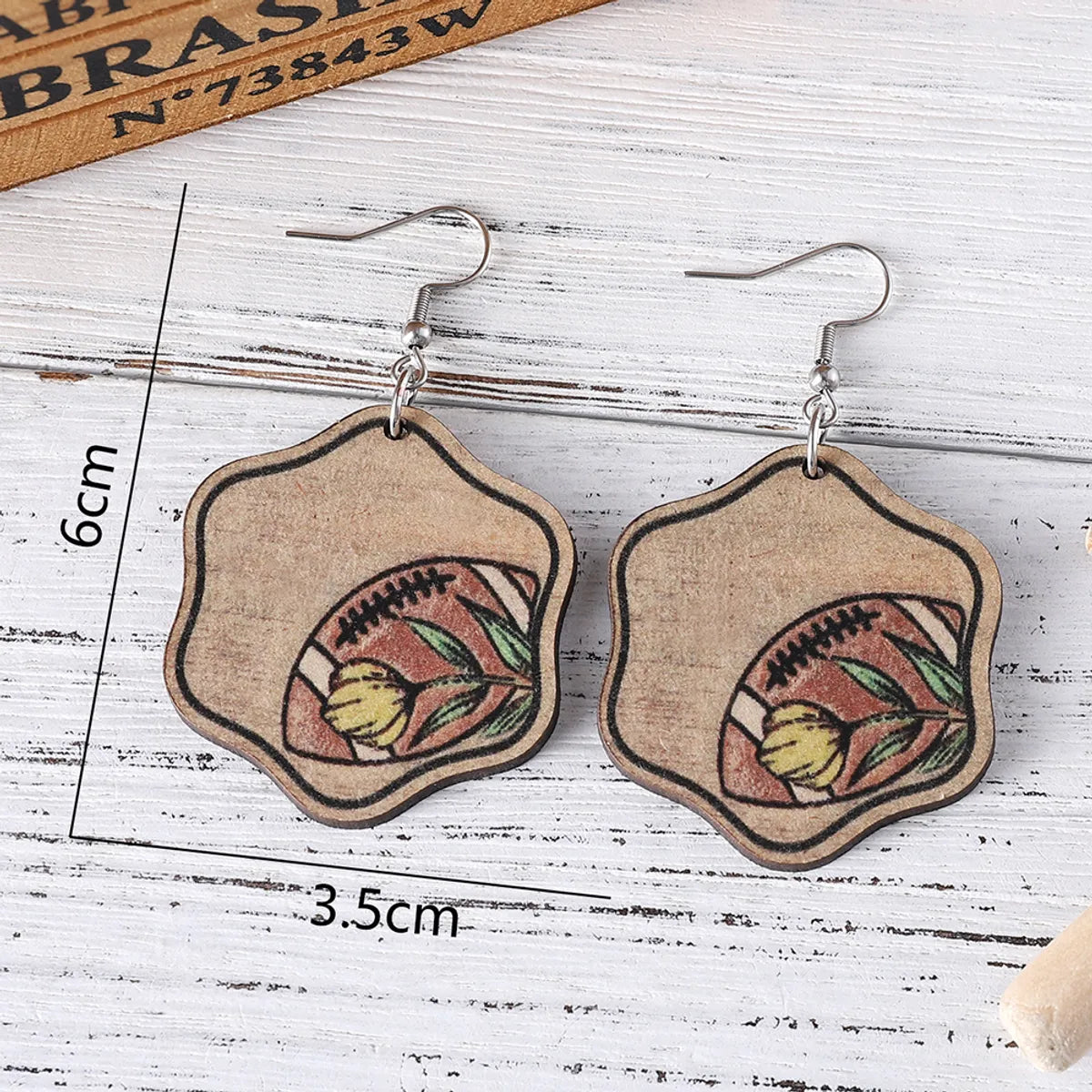 1 Pair Retro Color Block Printing Wood Drop Earrings