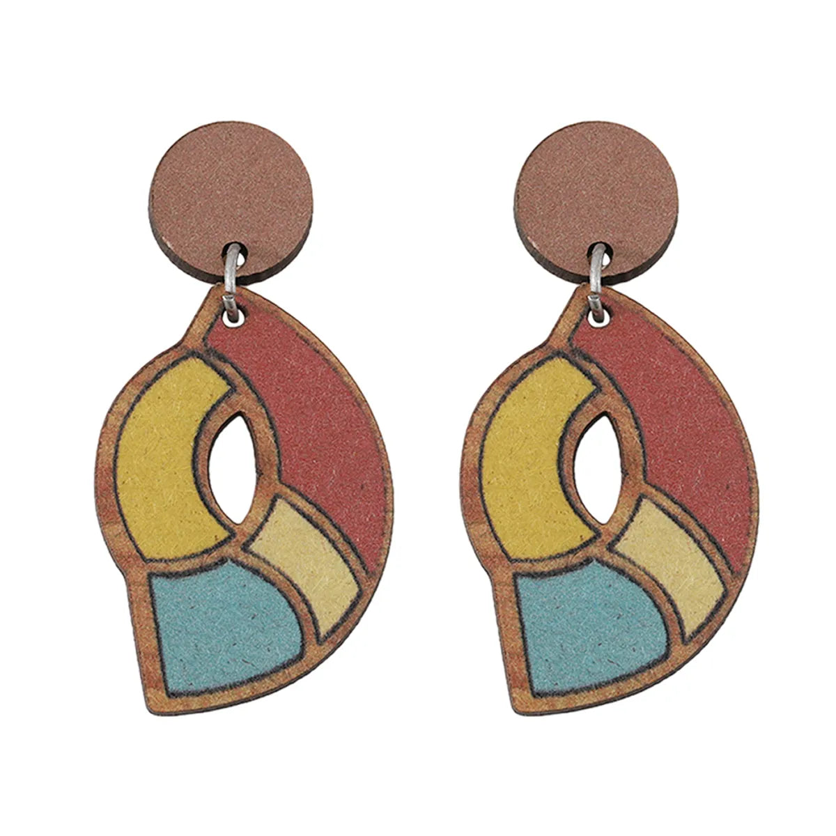 1 Pair Retro Color Block Printing Wood Drop Earrings