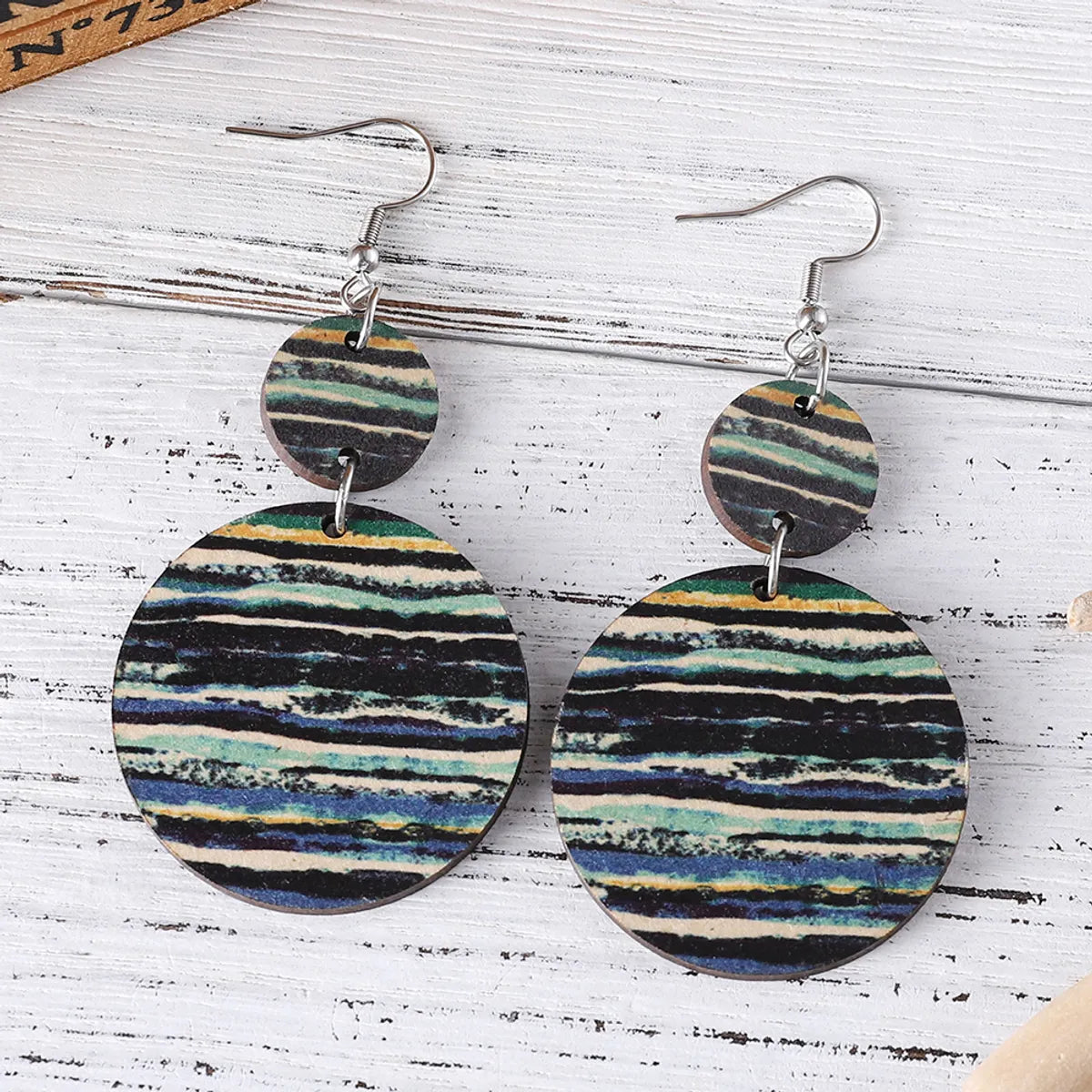 1 Pair Retro Color Block Printing Wood Drop Earrings