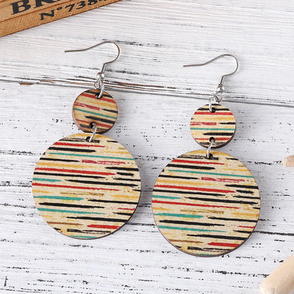 1 Pair Retro Color Block Printing Wood Drop Earrings