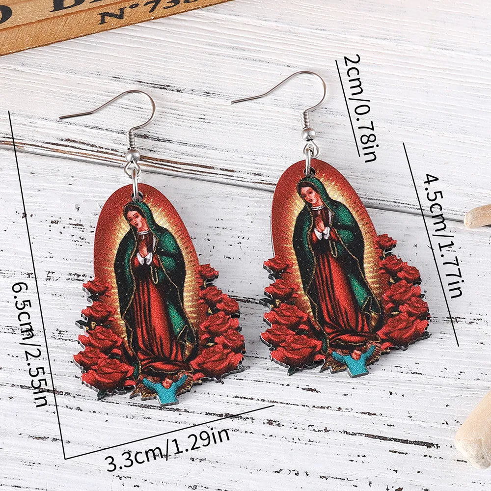 1 Pair Retro Color Block Printing Wood Drop Earrings