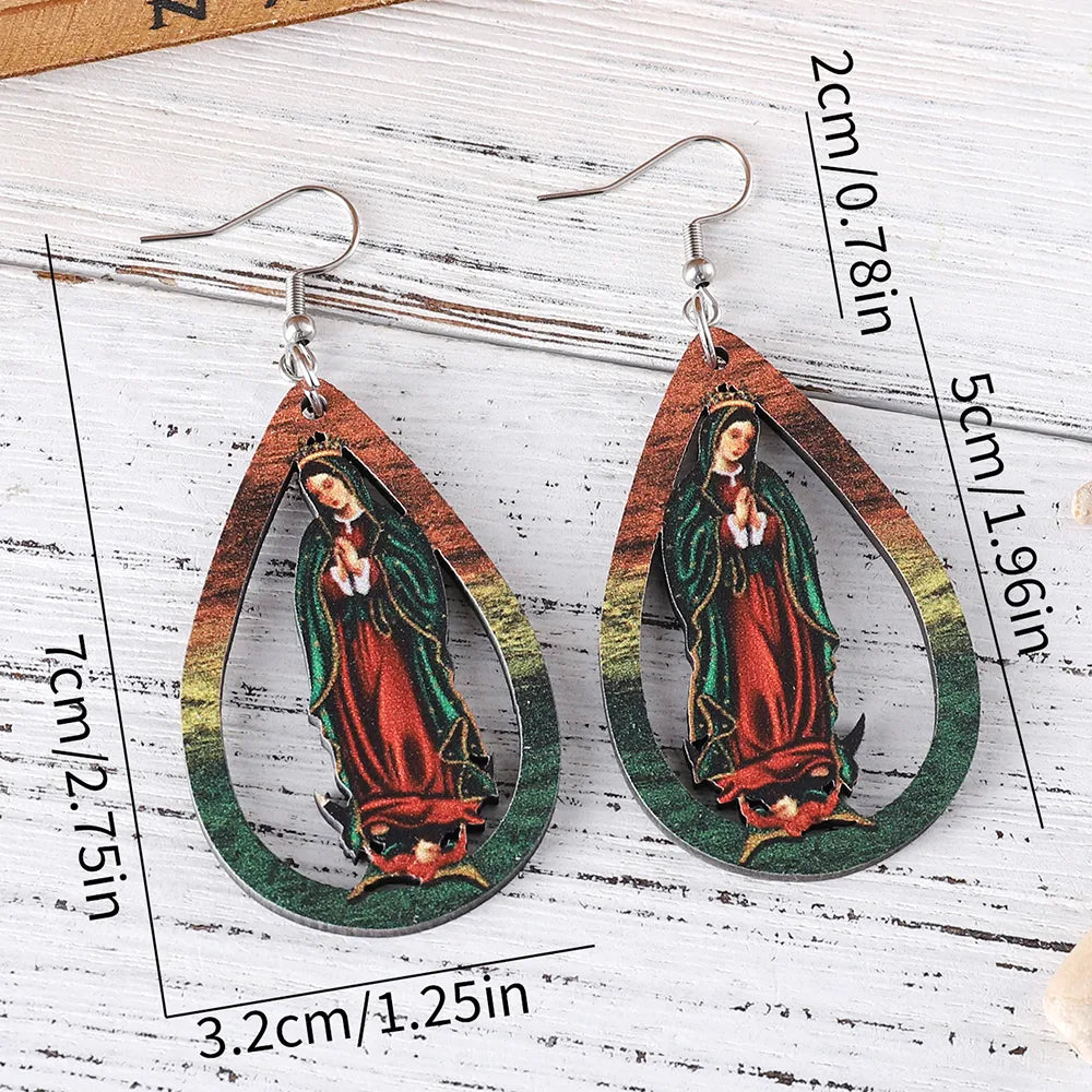 1 Pair Retro Color Block Printing Wood Drop Earrings