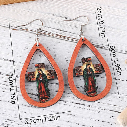 1 Pair Retro Color Block Printing Wood Drop Earrings