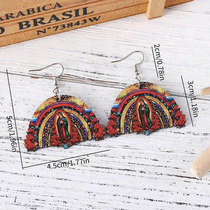 1 Pair Retro Color Block Printing Wood Drop Earrings