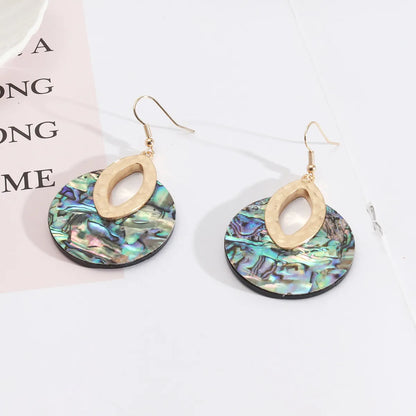 1 Pair Retro Color Block Water Droplets Pu Leather Alloy Shell Hollow Out Women's Drop Earrings