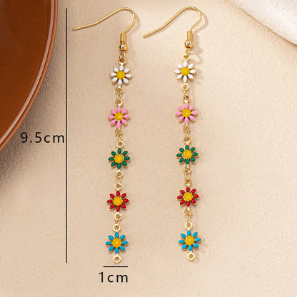 1 Pair Retro Commute Daisy Enamel Plating Alloy Gold Plated Drop Earrings