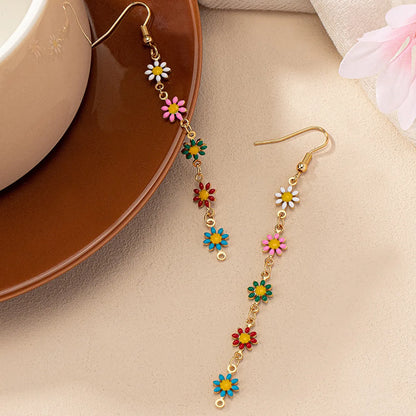 1 Pair Retro Commute Daisy Enamel Plating Alloy Gold Plated Drop Earrings