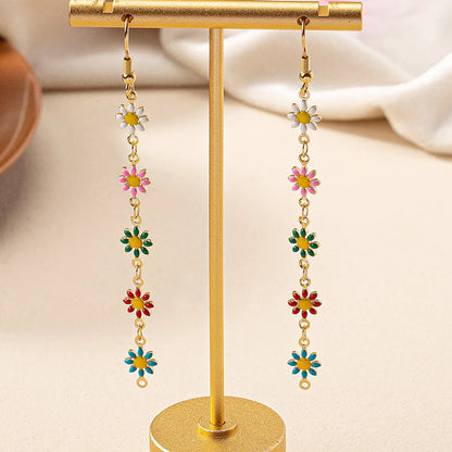 1 Pair Retro Commute Daisy Enamel Plating Alloy Gold Plated Drop Earrings