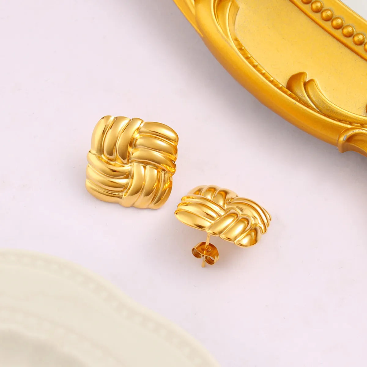 1 Pair Retro Commute Geometric 304 Stainless Steel 316 Stainless Steel  18K Gold Plated Ear Studs