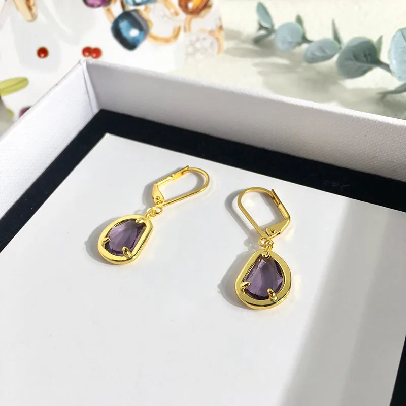 1 Pair Retro Commute Irregular Inlay Brass Zircon 18K Gold Plated Drop Earrings