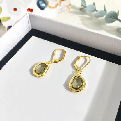 1 Pair Retro Commute Irregular Inlay Brass Zircon 18K Gold Plated Drop Earrings