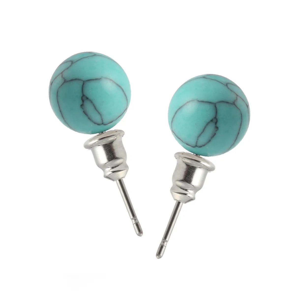 1 Pair Retro Commute Round Inlay Natural Stone Turquoise Tiger Eye Gem Ear Studs