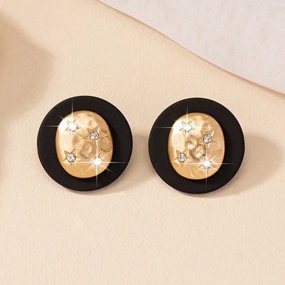 1 Pair Retro Commute Round Plating Alloy Rhinestones Ear Studs