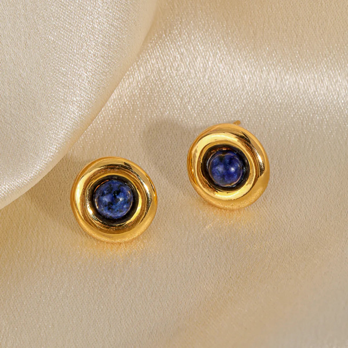 1 Pair Retro Commute Round Plating Inlay Copper Natural Stone Agate 18k Gold Plated Earrings