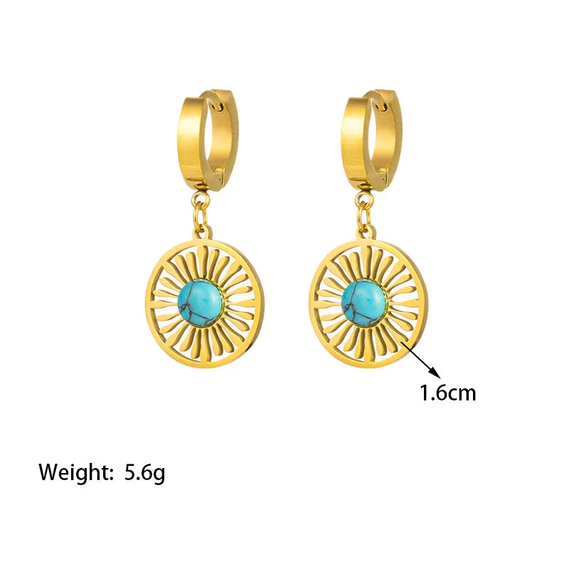 1 Pair Retro Commute Round Plating Inlay 304 Stainless Steel Resin 18K Gold Plated Drop Earrings