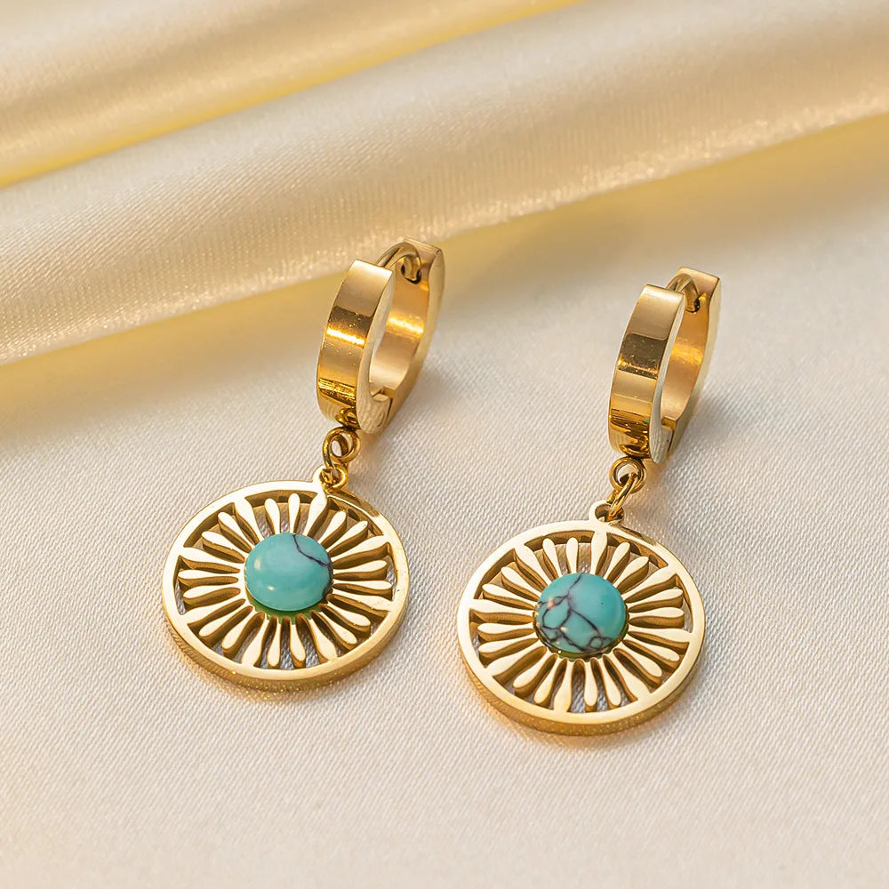 1 Pair Retro Commute Round Plating Inlay 304 Stainless Steel Resin 18K Gold Plated Drop Earrings