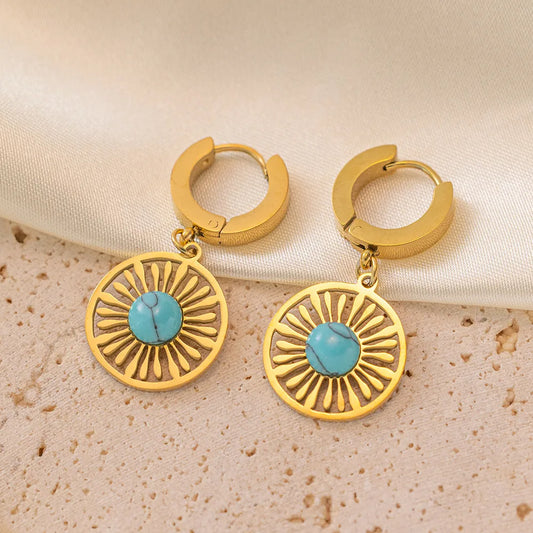 1 Pair Retro Commute Round Plating Inlay 304 Stainless Steel Resin 18K Gold Plated Drop Earrings