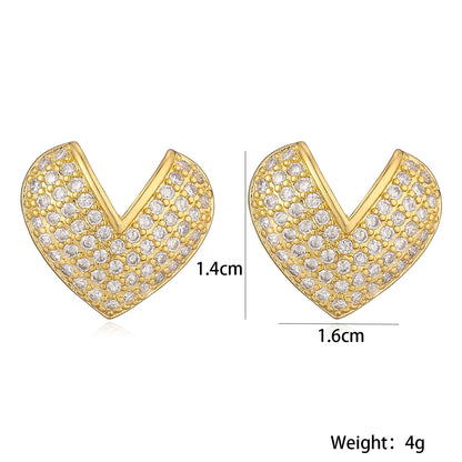 1 Pair Retro Commute Shiny Heart Shape Plating Inlay Copper Zircon Ear Studs