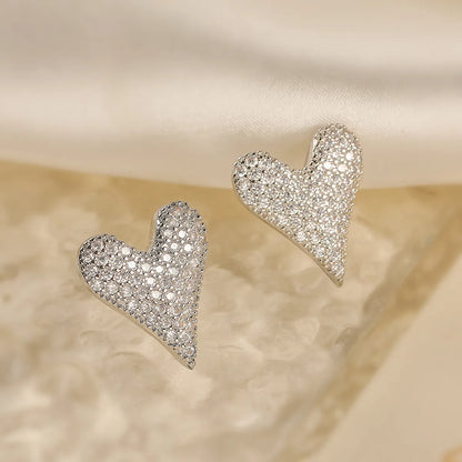 1 Pair Retro Commute Shiny Heart Shape Plating Inlay Copper Zircon Ear Studs