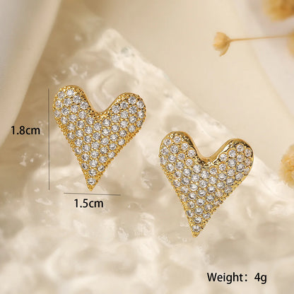 1 Pair Retro Commute Shiny Heart Shape Plating Inlay Copper Zircon Ear Studs