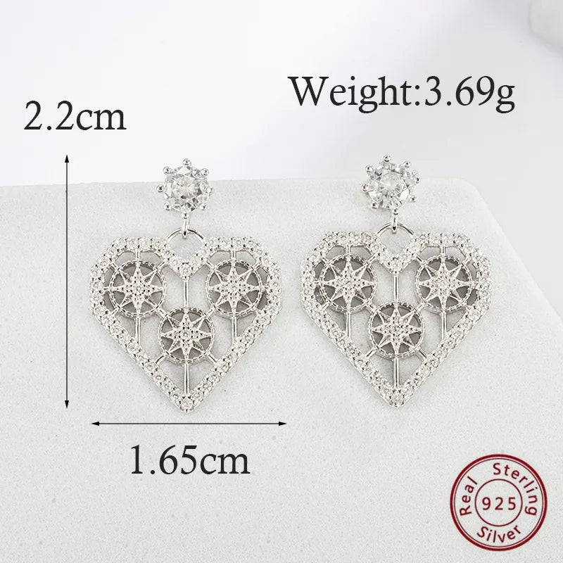 1 Pair Retro Commute Solid Color Plating Inlay Sterling Silver Zircon White Gold Plated Rhodium Plated Drop Earrings