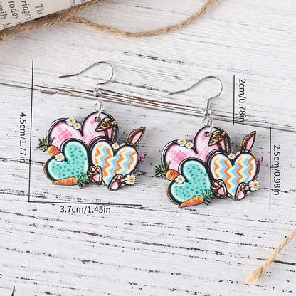 1 Pair Retro Cross Heart Shape Duck Wood Drop Earrings