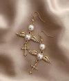 1 Pair Retro Cross Heart Shape Inlay Alloy Artificial Pearls Gold Plated Drop Earrings