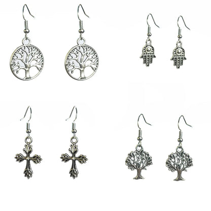 1 Pair Retro Cross Leaf Palm Alloy Patchwork Women's Drop Earrings