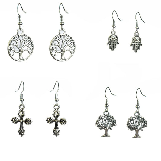 1 Pair Retro Cross Leaf Palm Alloy Patchwork Women's Drop Earrings