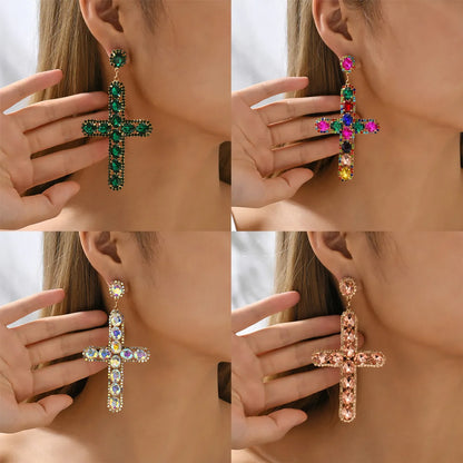 1 Pair Retro Cross Metal Plating Zircon Women's Earrings