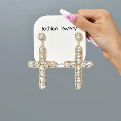 1 Pair Retro Cross Metal Plating Zircon Women's Earrings