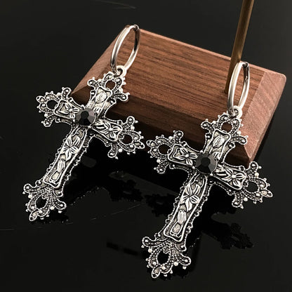 1 Pair Retro Cross Plating Inlay Alloy Rhinestones Drop Earrings